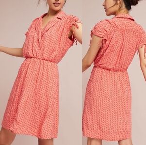 MAEVE ANTHROPOLOGIE CARLOTTA RUCHED SHIRTDRESS PULLOVER ORANGE SZ S